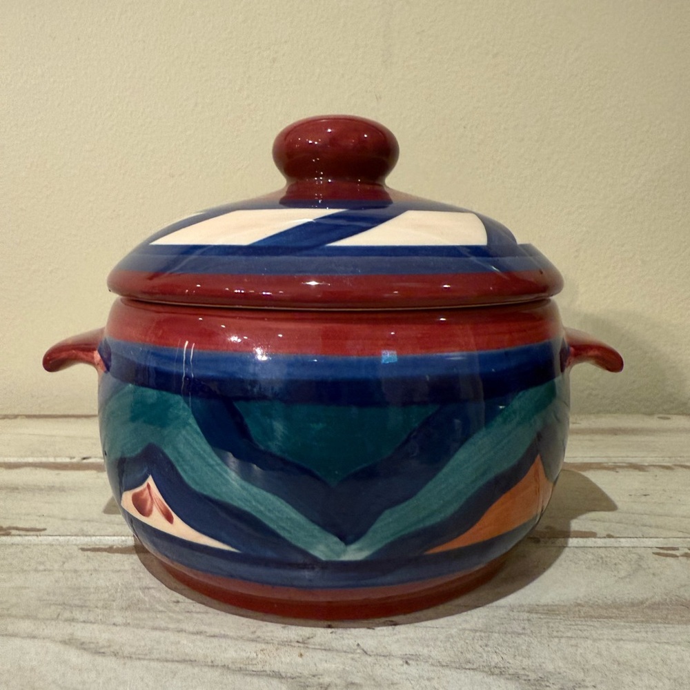 Gail Pittman Signed Handcrafted Ceramic Pot with Lid - Red Azalea